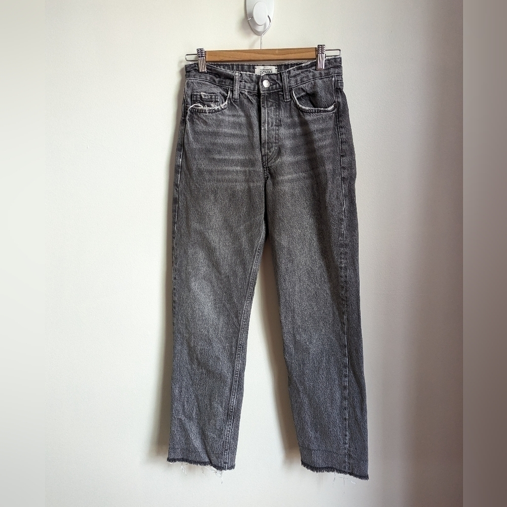 ZARA Dark Grey Boyfriend Fit Raw Hems High Rise Casual Button Fly Jeans Size 24 - Picture 3 of 12